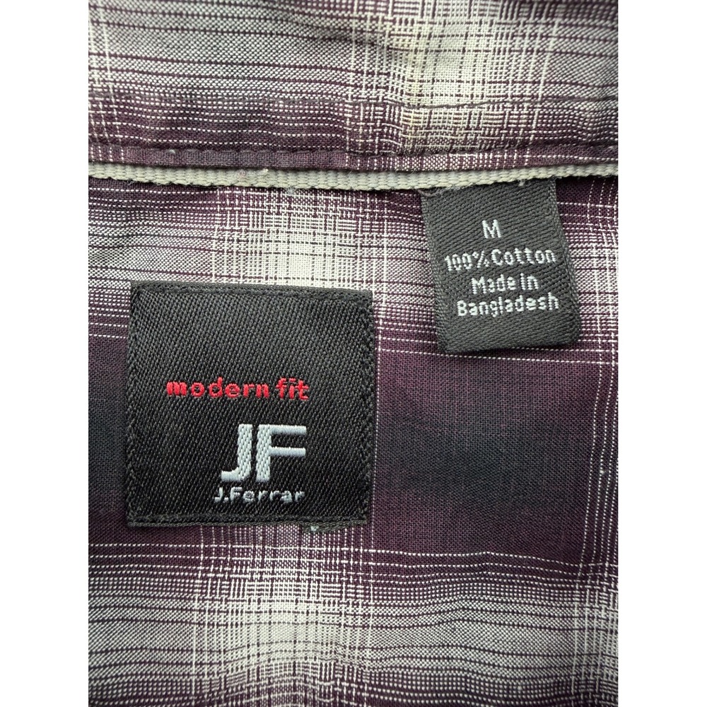 JF Ferrar Modern Fit Men's Medium Burgundy Plaid Long Sleeve Button Up Shirt - Picture 2 of 12